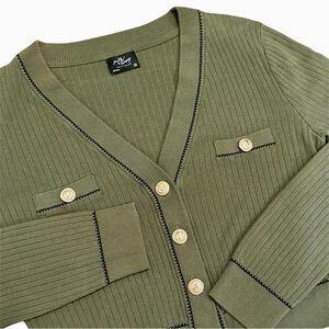 Milk & Honey Knitwear Cardigan Women XL Olive Green Gold Lion Button Preppy